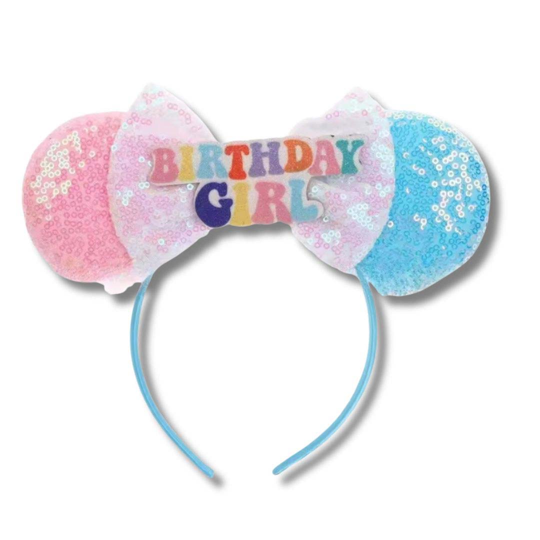 Pink Blue Birthday Sequin Ears Headband with Bow