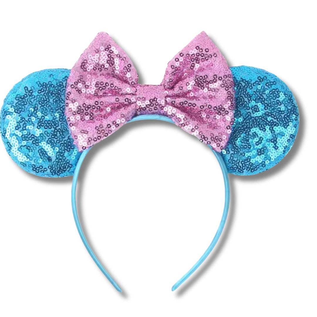 Blue Pink Sequin Ears Headband with Bow