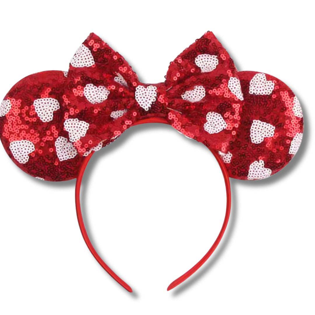 Love Heart Sequin Ears Headband with Bow