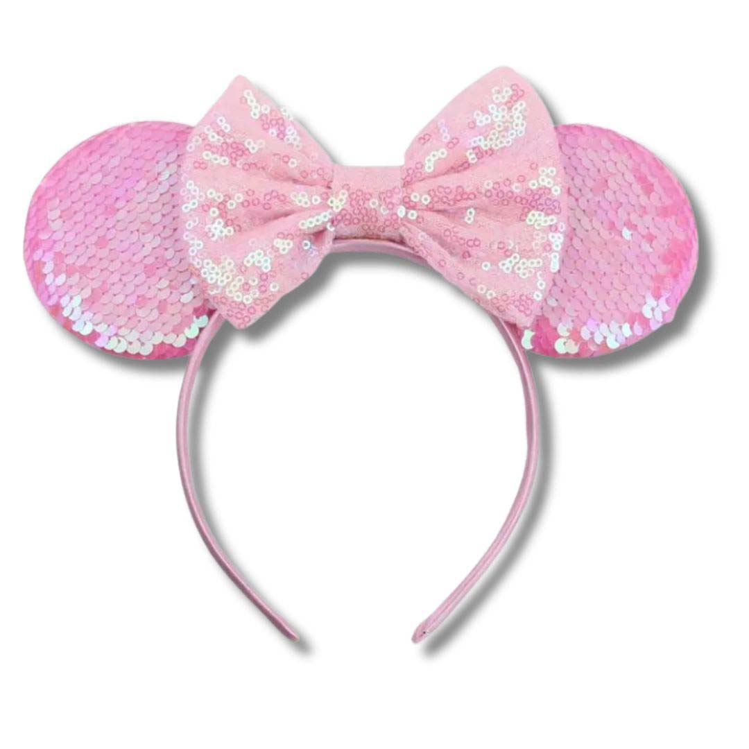 Shiny Pink Sequin Ears Headband with Bow
